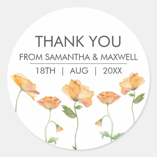 Sticker Rond Aquarelle florale Orange Poppies Enveloppe Phoques (Devant)