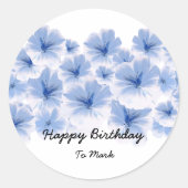 Sticker Rond Aquarelle florale pastel bleu nom personnalisé (Devant)