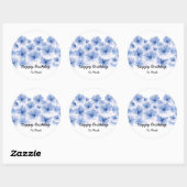 Sticker Rond Aquarelle florale pastel bleu nom personnalisé (Feuille)