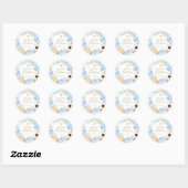 Sticker Rond Aquarelle Florale Pêche Baptême bleu (Feuille)