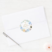 Sticker Rond Aquarelle Florale Pêche Baptême bleu (Enveloppe)