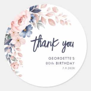 Sticker Rond Aquarelle florale pour 80e anniversaire