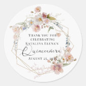 Sticker Rond Aquarelle Florale Quinceanera (Devant)