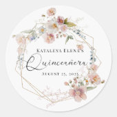 Sticker Rond Aquarelle Florale Quinceanera (Devant)