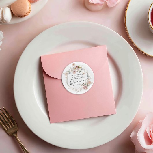 Sticker Rond Aquarelle Florale Quinceanera