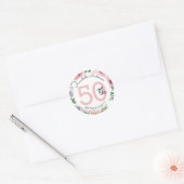 Sticker Rond Aquarelle florale rose pâle moderne 50e anniversai (Enveloppe)