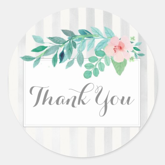 Sticker Rond Aquarelle Florale sur Merci rayé moderne (Devant)