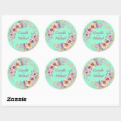Sticker Rond Aquarelle Florale sur Neo Mint avec or Rose (Feuille)