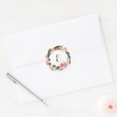 Sticker Rond Aquarelle Florale Wreath avec plumes | Monogramme (Enveloppe)