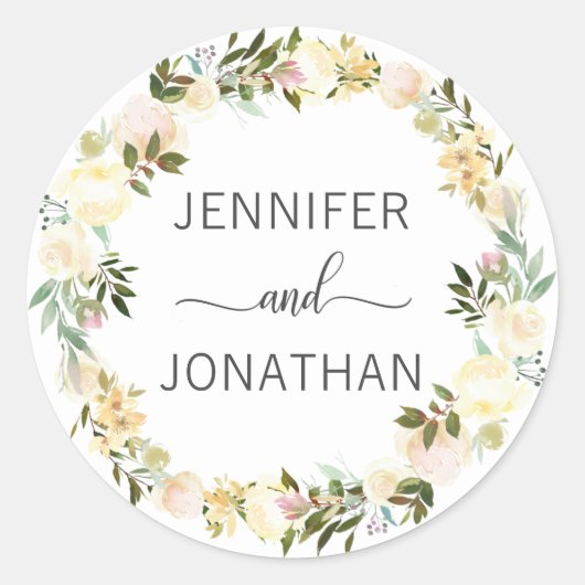 Sticker Rond Aquarelle Flore Mariage blanc (Devant)