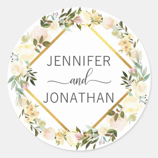 Sticker Rond Aquarelle Flore Mariage blanc (Devant)
