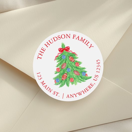 Sticker Rond Aquarelle Football Arbre de Noël Adresse