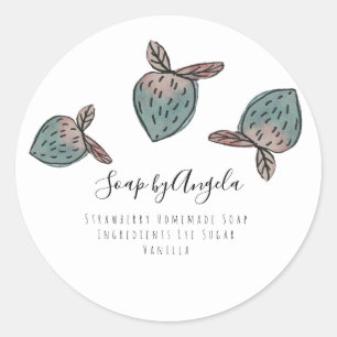 Sticker Rond Aquarelle Fraise Doodé rose Bleu Savon