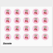 Sticker Rond Aquarelle fraise rose et rouge Adresse de retour (Feuille)