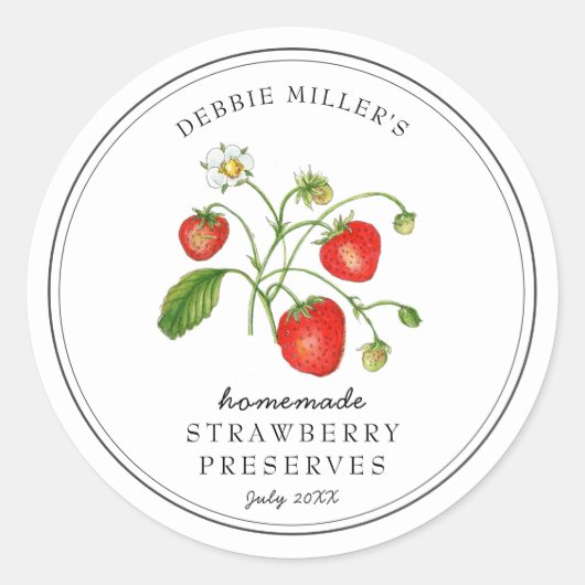 Sticker Rond Aquarelle fraise sur confiture blanche (Devant)
