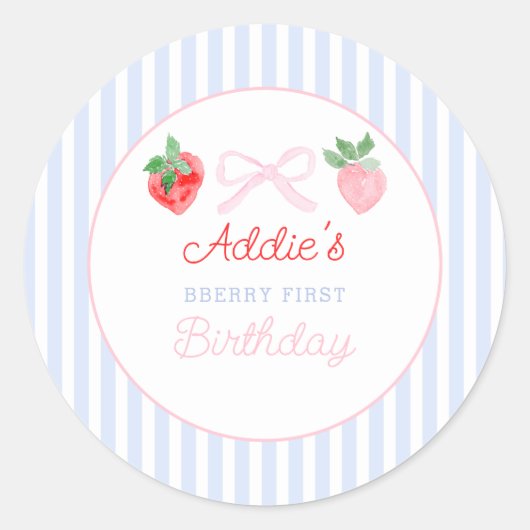 Sticker Rond Aquarelle Fraises baie premier anniversaire (Devant)