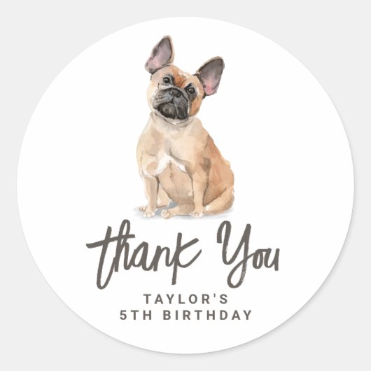 Sticker Rond Aquarelle Français Chien Chien Chien Chien Merci d (Devant)