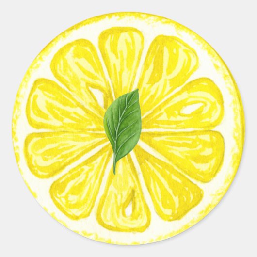 Sticker Rond Aquarelle Fruit de citron avec feuille de citron (Devant)