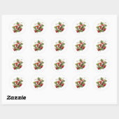 Sticker Rond Aquarelle Fruit fraise avec Fleurs (Feuille)