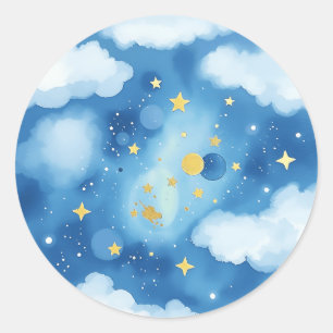 Sticker Rond Aquarelle Galaxie étoilée avec points forts métall