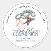 Sticker Rond Aquarelle Garçon première sainte communion Merci (Devant)