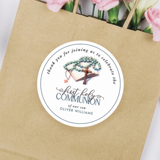 Sticker Rond Aquarelle Garçon première sainte communion Merci