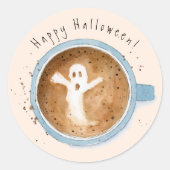 Sticker Rond Aquarelle Ghost Latte Happy Halloween (Devant)
