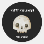 Sticker Rond Aquarelle Ghost Skeleton Happy Halloween (Devant)