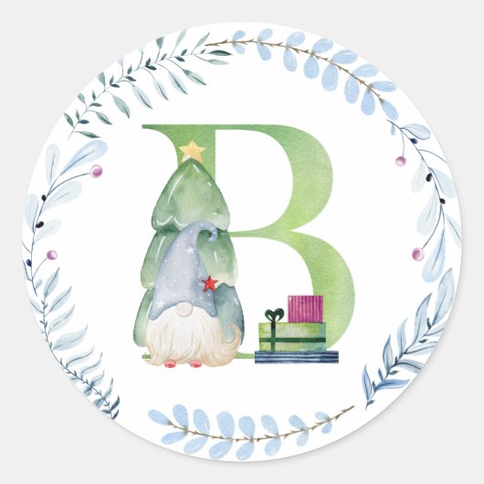 Sticker Rond Aquarelle gnome de Noël. (Devant)