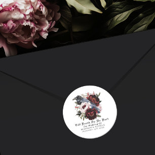 Sticker Rond Aquarelle gothique Corbeau Mariage floral