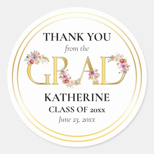 Sticker Rond Aquarelle graduée Floral Graduation Merci (Devant)