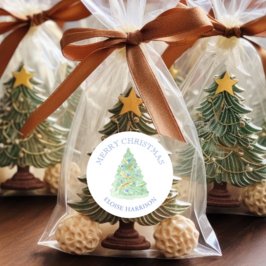 Sticker Rond Aquarelle Green Christmas Tree Grille millénaire