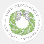 Sticker Rond Aquarelle Gris Bow Wire Adresse de retour (Devant)