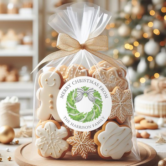 Sticker Rond Aquarelle Gris Bow Wire Noël