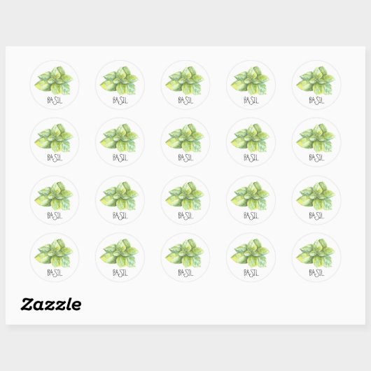 Sticker Rond Aquarelle Herbe Basil (Feuille)