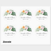 Sticker Rond Aquarelle Hibiscus tropicaux et feuillage (Feuille)