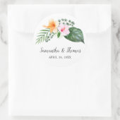 Sticker Rond Aquarelle Hibiscus tropicaux et feuillage (Sac)