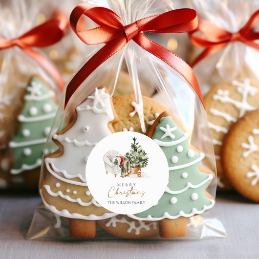 Sticker Rond Aquarelle hiver Noël cosy