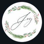 Sticker Rond Aquarelle Holly Jolly Christmas<br><div class="desc">Holly jolly aquarelle étiquettes de adresse de noël.</div>