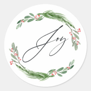Sticker Rond Aquarelle Holly Jolly Christmas