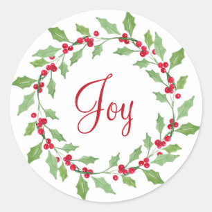 Sticker Rond Aquarelle Holly Wreath