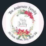 Sticker Rond Aquarelle Holly Wreath Christmas Custom<br><div class="desc">Aquarelle Holly Wreath Noël pour customiser ou personnaliser avec vos propres informations</div>