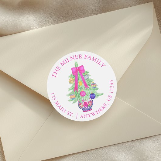 Sticker Rond Aquarelle Hot rose Bains Noël Ginger Jar