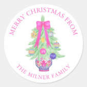 Sticker Rond Aquarelle Hot rose Bains Noël Ginger Jar (Devant)