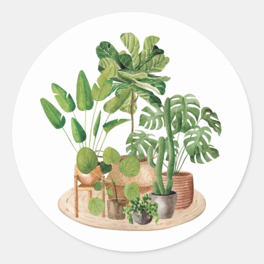Sticker Rond Aquarelle Houseplants (Devant)