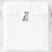 Sticker Rond Aquarelle Husky Chien (Sac)