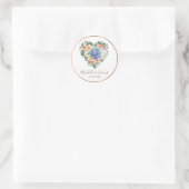 Sticker Rond aquarelle Hydrangea Rose Fleurs Mariage Or (Sac)