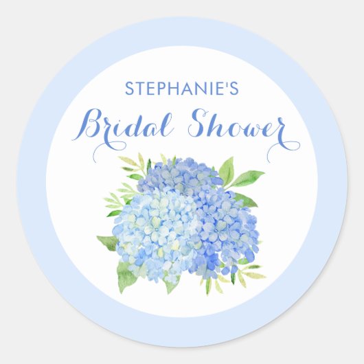 Sticker Rond Aquarelle Hydrangeas Blue Floral Fête des mariées (Devant)