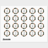 Sticker Rond Aquarelle intemporelle Mariage Floral Monogramme (Feuille)