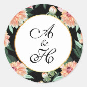 Sticker Rond Aquarelle intemporelle Mariage Floral Monogramme (Devant)